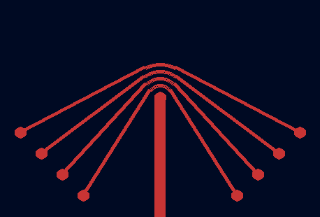 Dragging with bends This animation shows four traces wrapped around a vertical barrierlike rubberbands. Computer cursor appears and starts dragging thebarrier's top end left and right, up and down, elastically stretchingthe barrier and having the traces continue being wrapped on the barrierregardless of its position. The traces and the barrier are all solidred. The background is black but also very slightly white andblue.