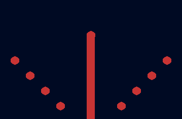 Shoving traces under other traces Animation. There is an upward barrier in the middle and dots on the left and right of it, four each. A trace is drawn from the leftmost dot on the left to the rightmost dot on the right. Then a trace is drawn from the second leftmost dot on the left to the second rightmost dot on the right, displacing the previous trace so that there's space for the new one. Same happens for the remaining dots. The dots, traces and barrier are all solid red. The background is black but also very slightly white and blue.