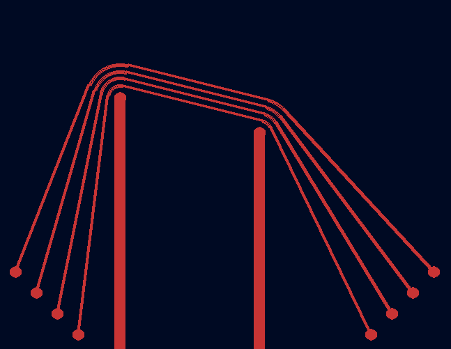Unwrapping bends Animation. There are two upward barriers, with some space between tem,around which four rubberband traces, one over another, are wrapped.Enter mouse cursor. The cursor begins to stretch the left barrier to theright. As it's stretched, the traces cease to be wrapped around theright barrier, becoming "free". The traces and the barrier aretwo-dimensional and all solid red. The background is black but also veryslightly white and blue.